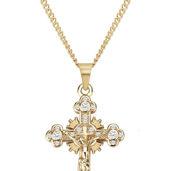 Women Gold Cross Necklace 18K Plated Pendant Choker Jewelry Adjustable - Picture 1 of 6